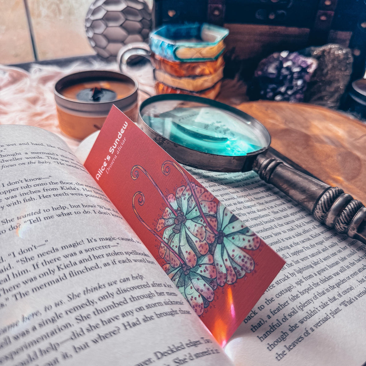 Carnivorous Plant Handmade Bookmark, Alice's Sundew Watercolor Gift for Reader, Exotic Plant Parent Set of Bookmarks
