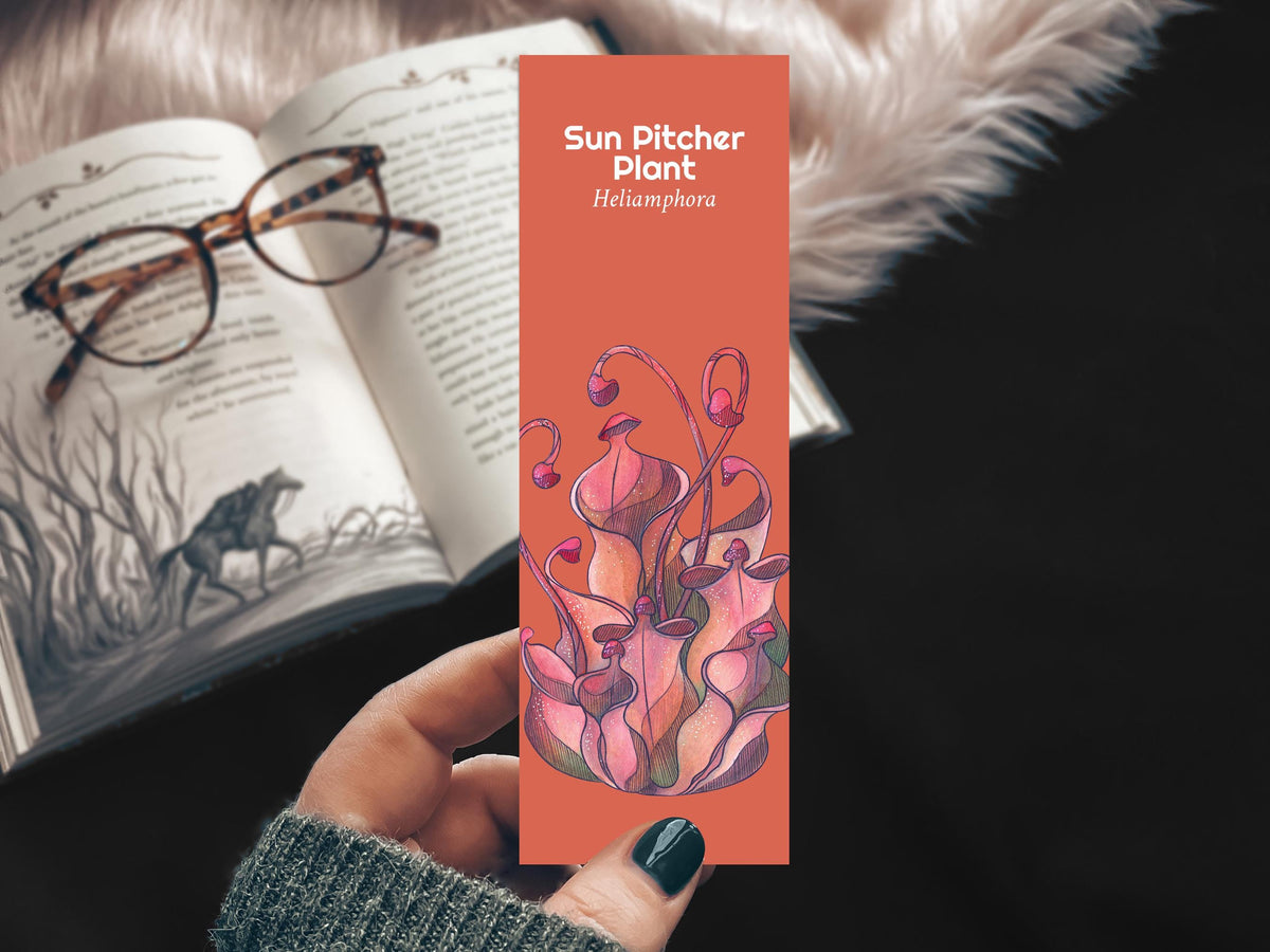 Sun Pitcher Handmade Bookmark, Carnivorous Plant Watercolor Gift for Reader, Exotic Plant Parent Set of Bookmarks