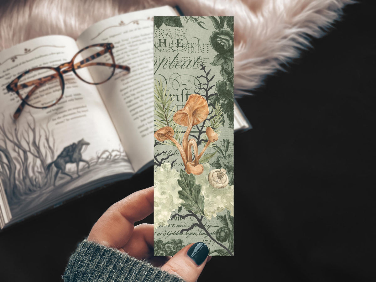 Watercolor Mushroom Bookmark, Handmade Dark Cottagecore Botanical Gift for Reader, Gothic Witchy Herbalist Gift
