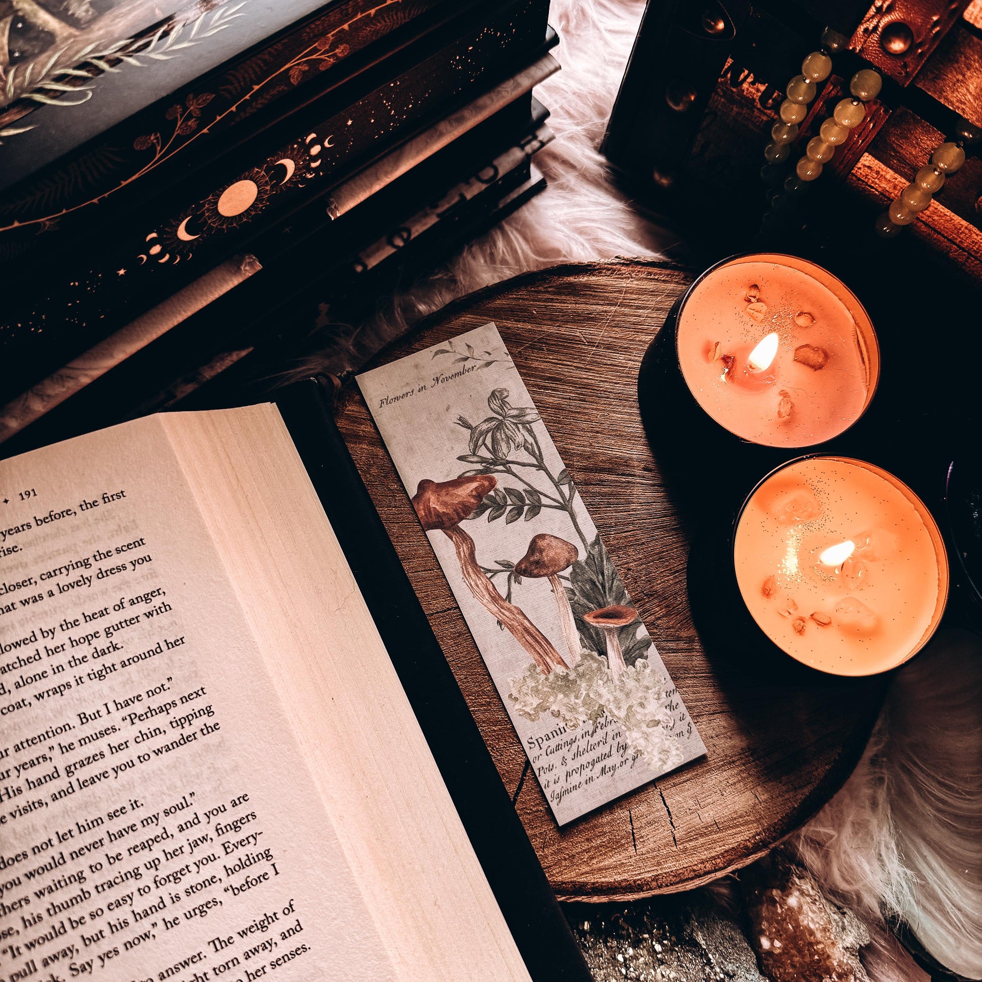 Watercolor Mushroomcore Bookmark, Handmade Dark Cottagecore Botanical Mushroom Gift for Reader, Gothic Witchy Herbalist Gift