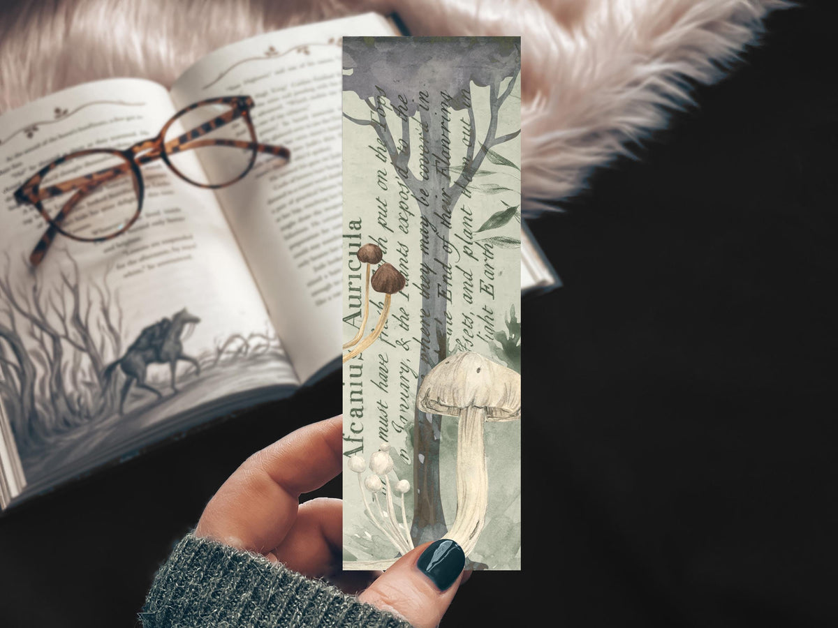 Botanical Mushroom Bookmark, Handmade Watercolor Dark Cottagecore Gift for Reader, Gothic Witchy Herbalist Gift