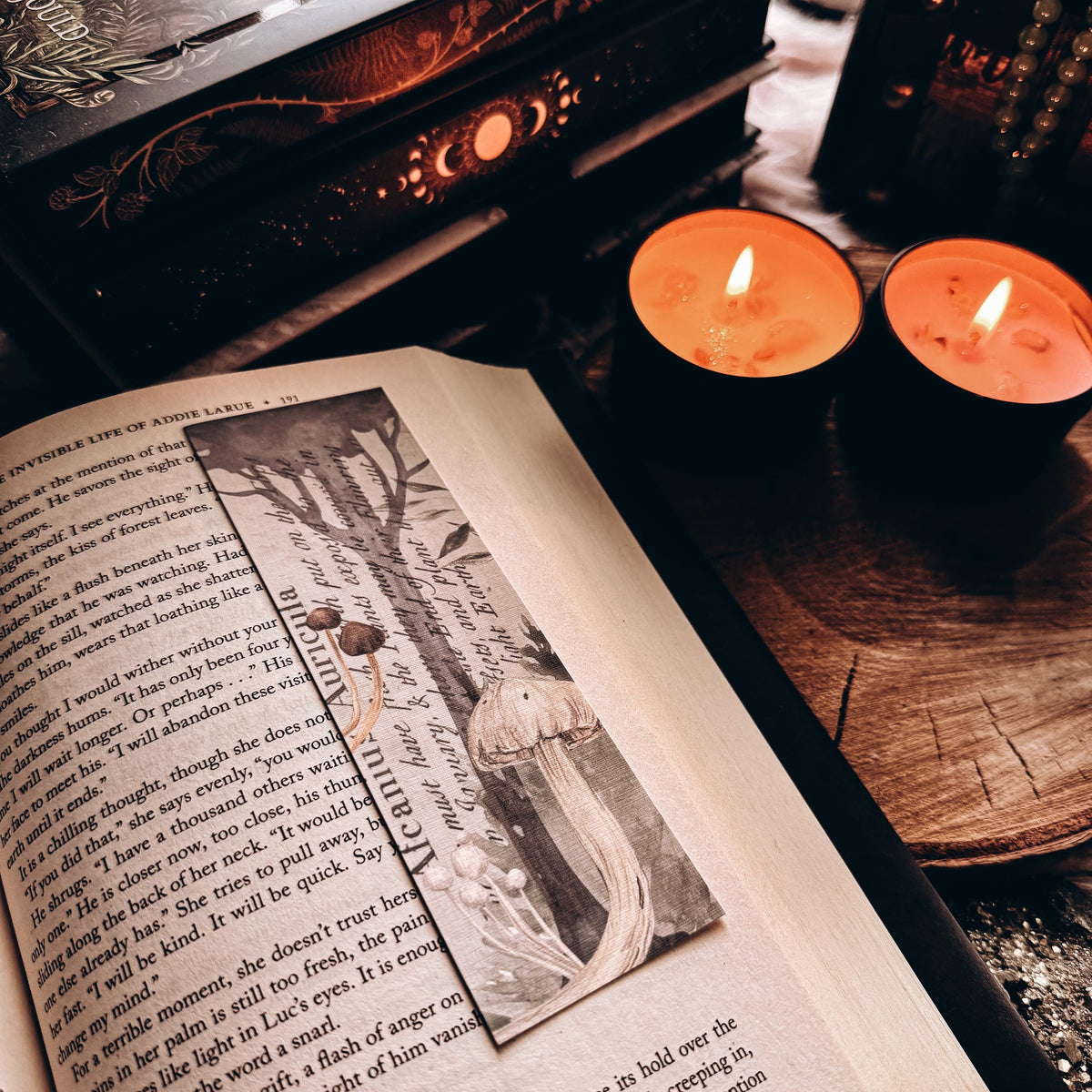 Botanical Mushroom Bookmark, Handmade Watercolor Dark Cottagecore Gift for Reader, Gothic Witchy Herbalist Gift