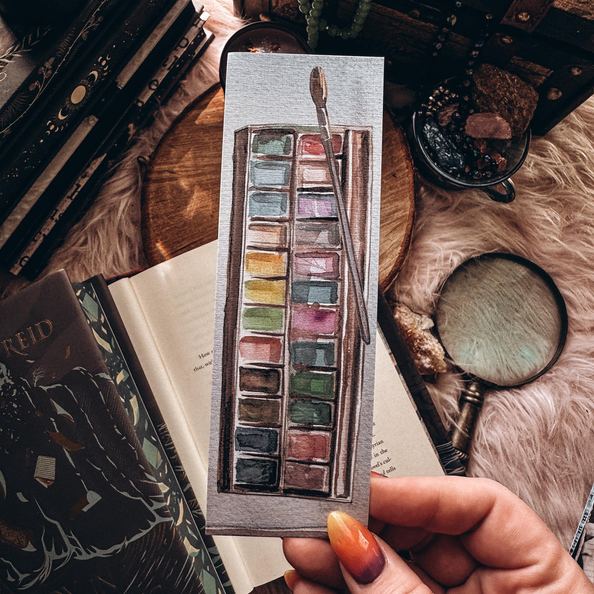 Watercolor Paint Set Handmade Bookmark, Back To School Artists Linen Paper Bookmark, Gift for Art Teacher