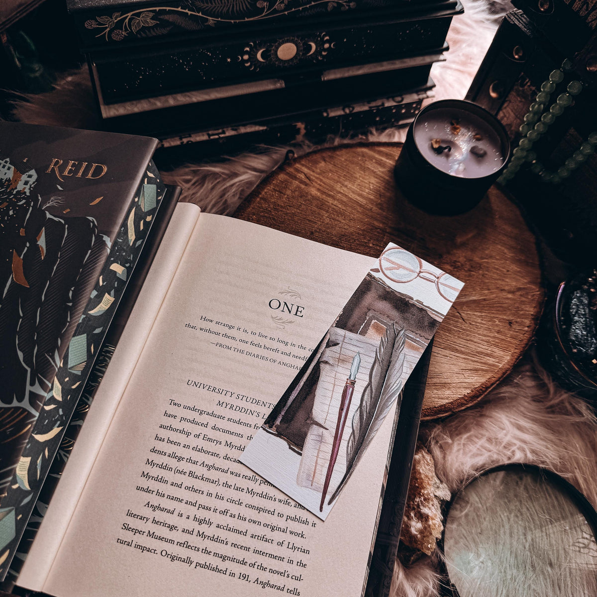 Dark Academia Bookmark, Quill Pen and Journal Watercolor Book Lover Gift, Writer Gift Reading Accessory