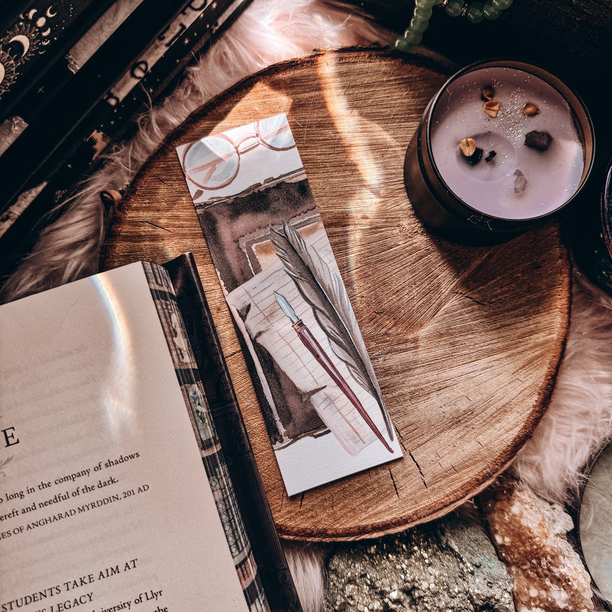 Dark Academia Bookmark, Quill Pen and Journal Watercolor Book Lover Gift, Writer Gift Reading Accessory