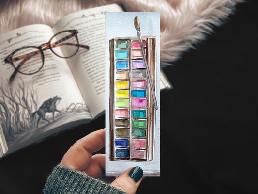 Watercolor Paint Set Handmade Bookmark, Back To School Artists Linen Paper Bookmark, Gift for Art Teacher
