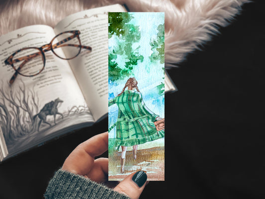 Back to School Handmade Bookmark, School Girl Watercolor Gift, Green Uniform Academia Gift for Book Lover