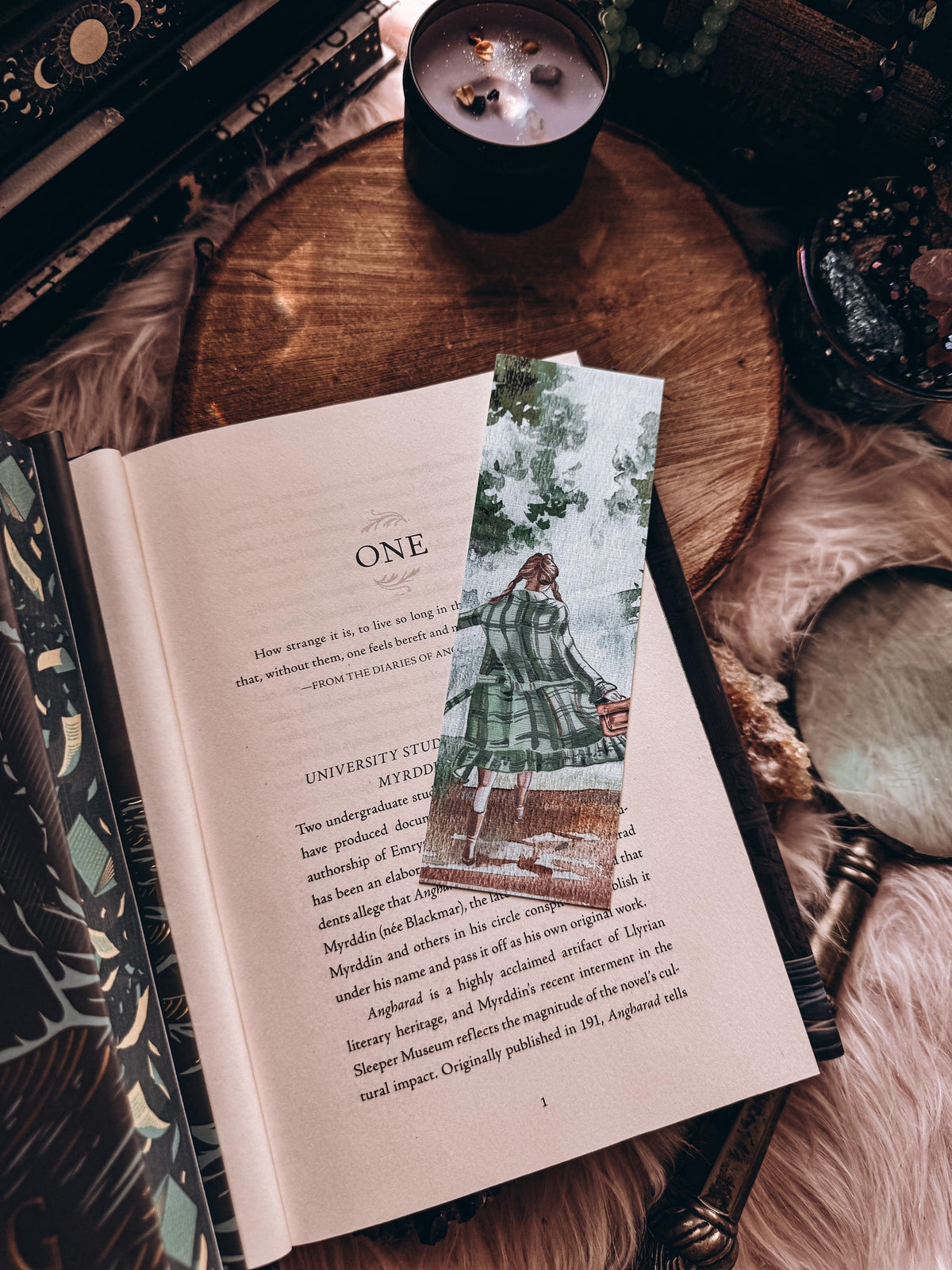 Back to School Handmade Bookmark, School Girl Watercolor Gift, Green Uniform Academia Gift for Book Lover