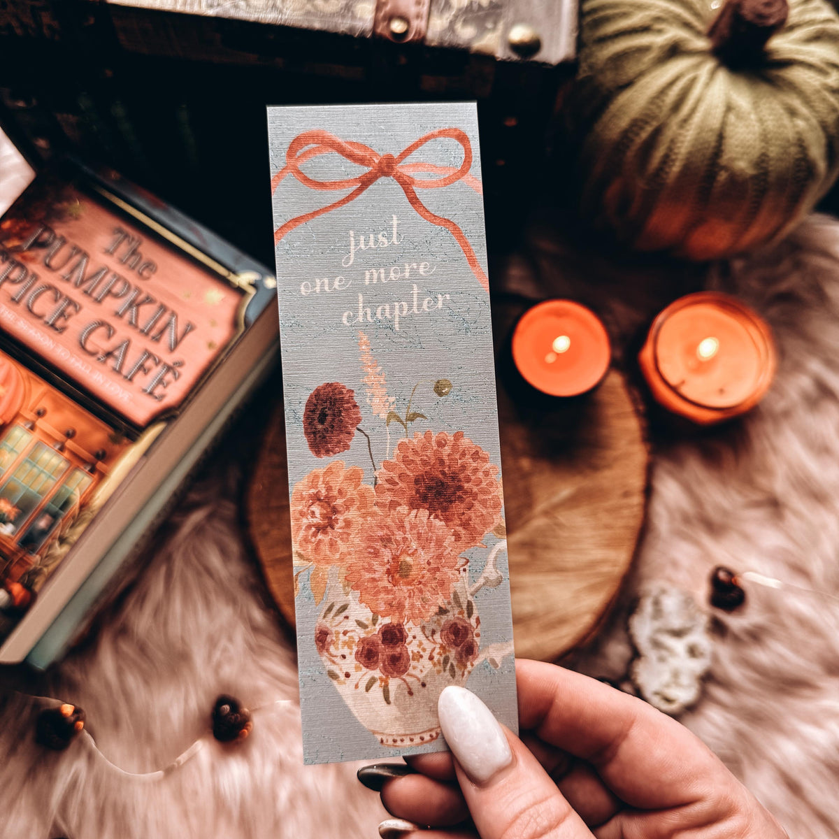 Just One More Chapter Bow Bookmark, Floral Autumn Girly Best Friend Gift, Soft Fall Watercolor