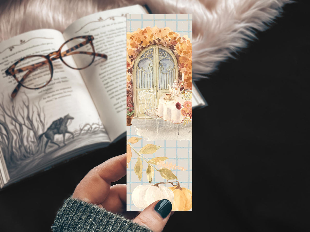 Pumpkin Teatime Fall Bookmark, Soft Girl Vanilla Autumn Watercolor, Thinking of You Gift