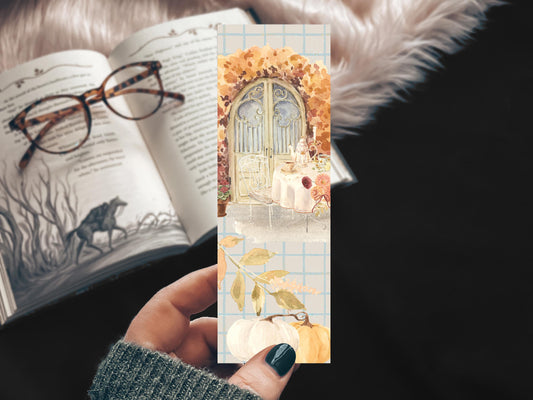 Pumpkin Teatime Fall Bookmark, Soft Girl Vanilla Autumn Watercolor, Thinking of You Gift