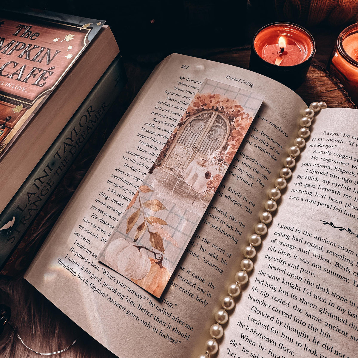 Pumpkin Teatime Fall Bookmark, Soft Girl Vanilla Autumn Watercolor, Thinking of You Gift