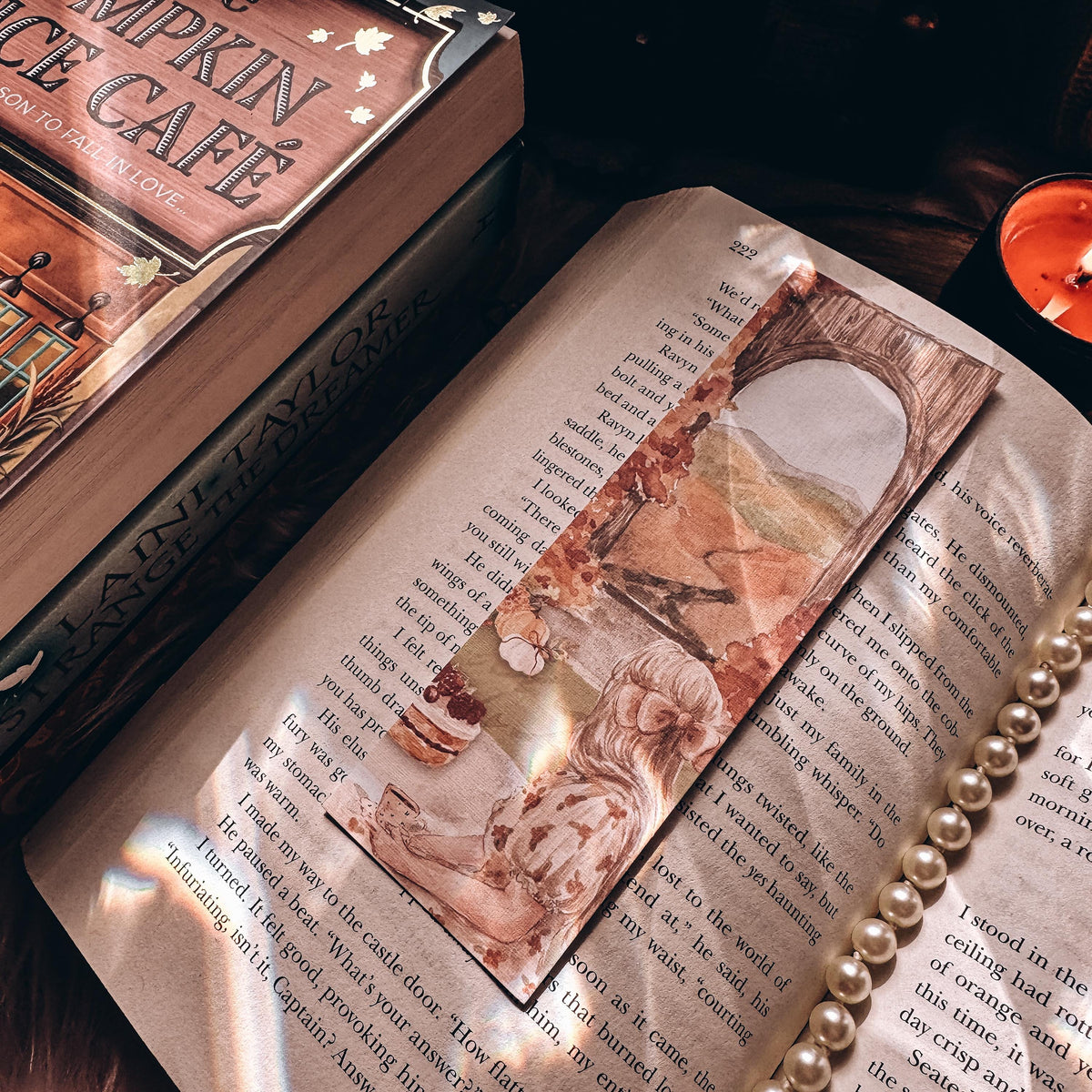 Fall Girl Cozy Bookmark, Autumn Leaves Watercolor Bookish Gift, Pumpkin Spice Reader Gift