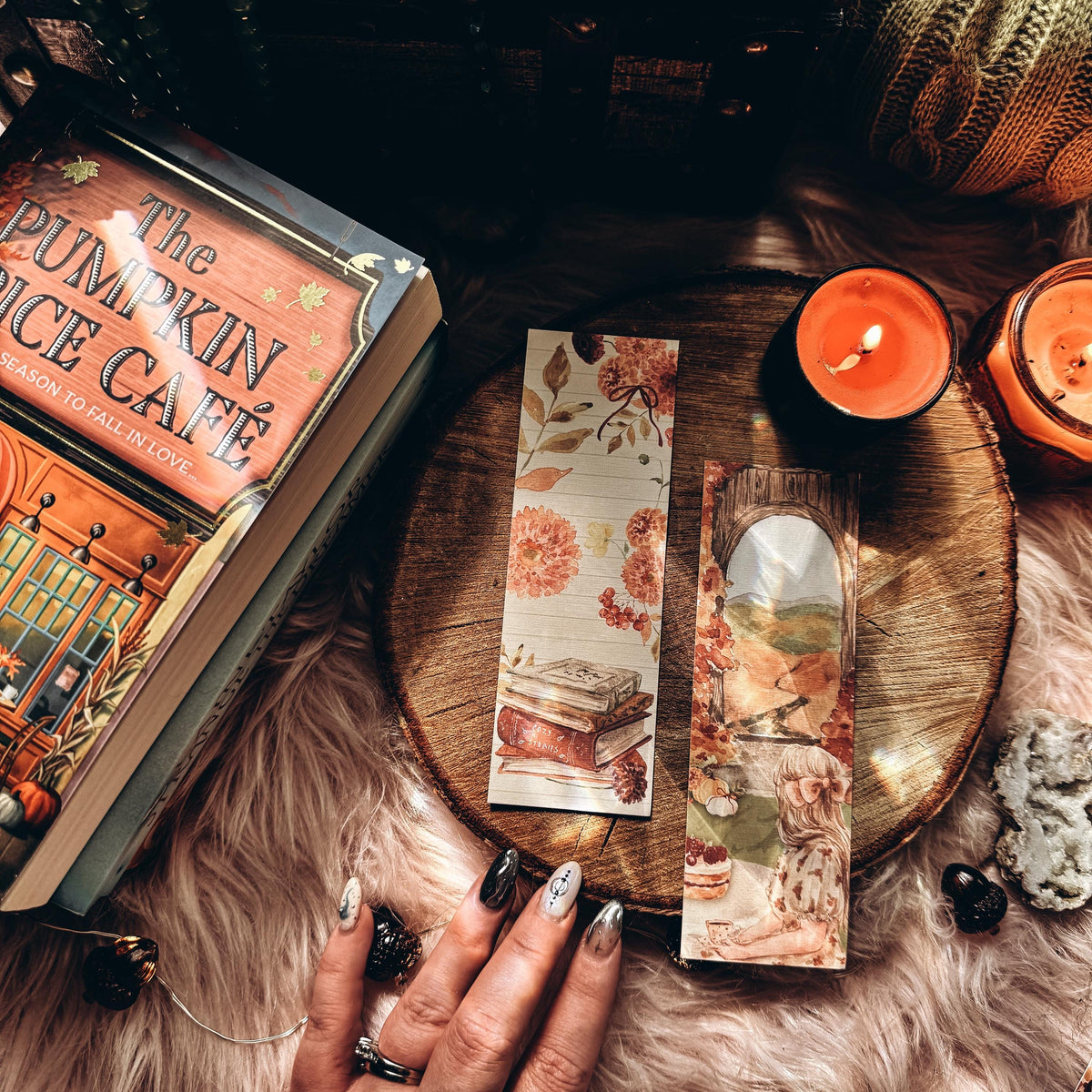 Printable Soft Fall Floral Watercolor Bookmarks, Digital File Print at Home Autumn Floral Leaves and Pumpkins with Bow and Book Stack