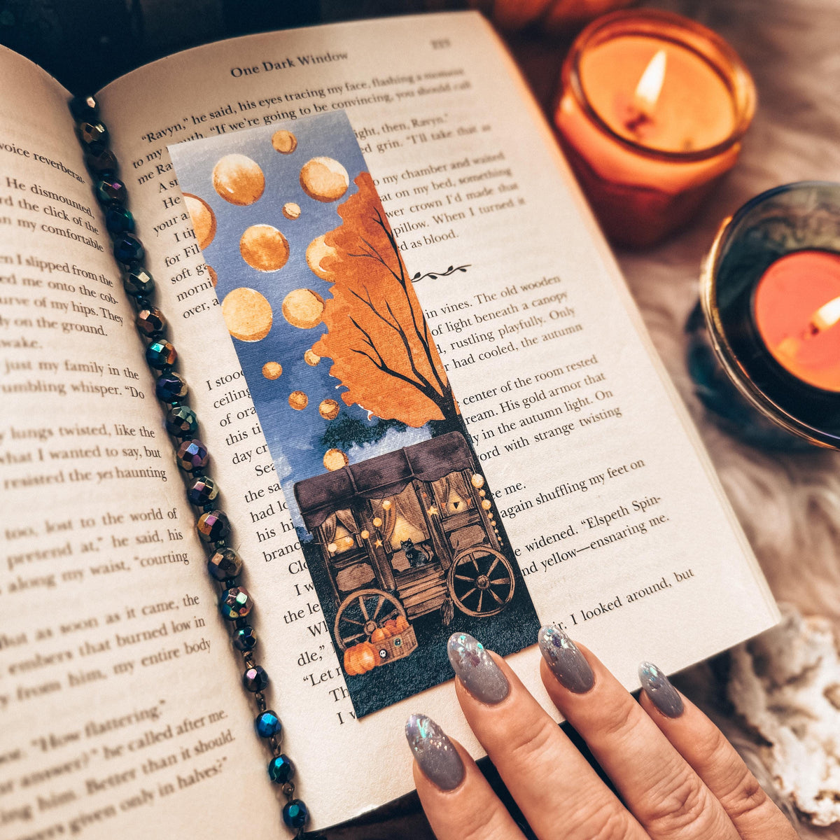 Creepy Festival Halloween Bookmark, Spooky Cat Fall Watercolor Gift for Readers, Scary Circus Handmade Bookmark Set