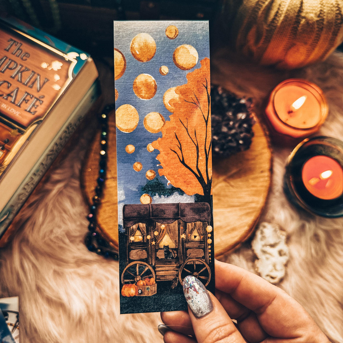 Creepy Festival Halloween Bookmark, Spooky Cat Fall Watercolor Gift for Readers, Scary Circus Handmade Bookmark Set
