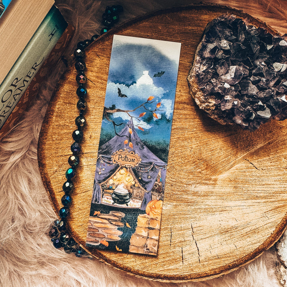 Creepy Potions Halloween Bookmark, Spooky Circus Fall Watercolor Gift for Readers, Scary Carnival Handmade Bookmark Set