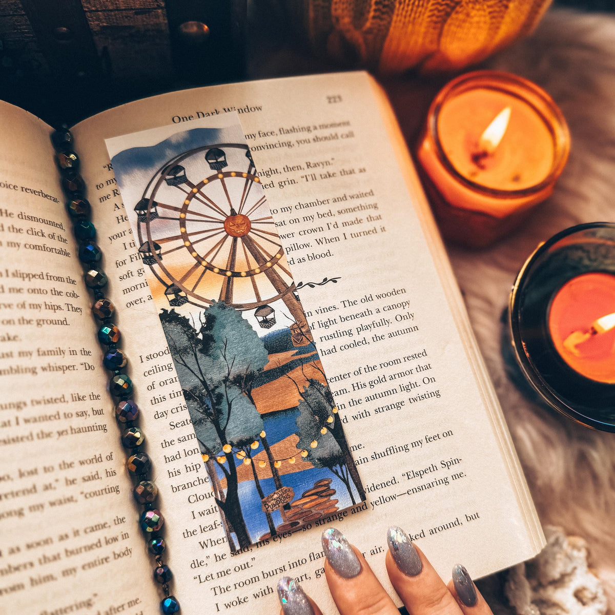 Creepy Carnival Halloween Bookmark, Spooky Circus Fall Watercolor Gift for Readers, Ferris Wheel Handmade Bookmark Set
