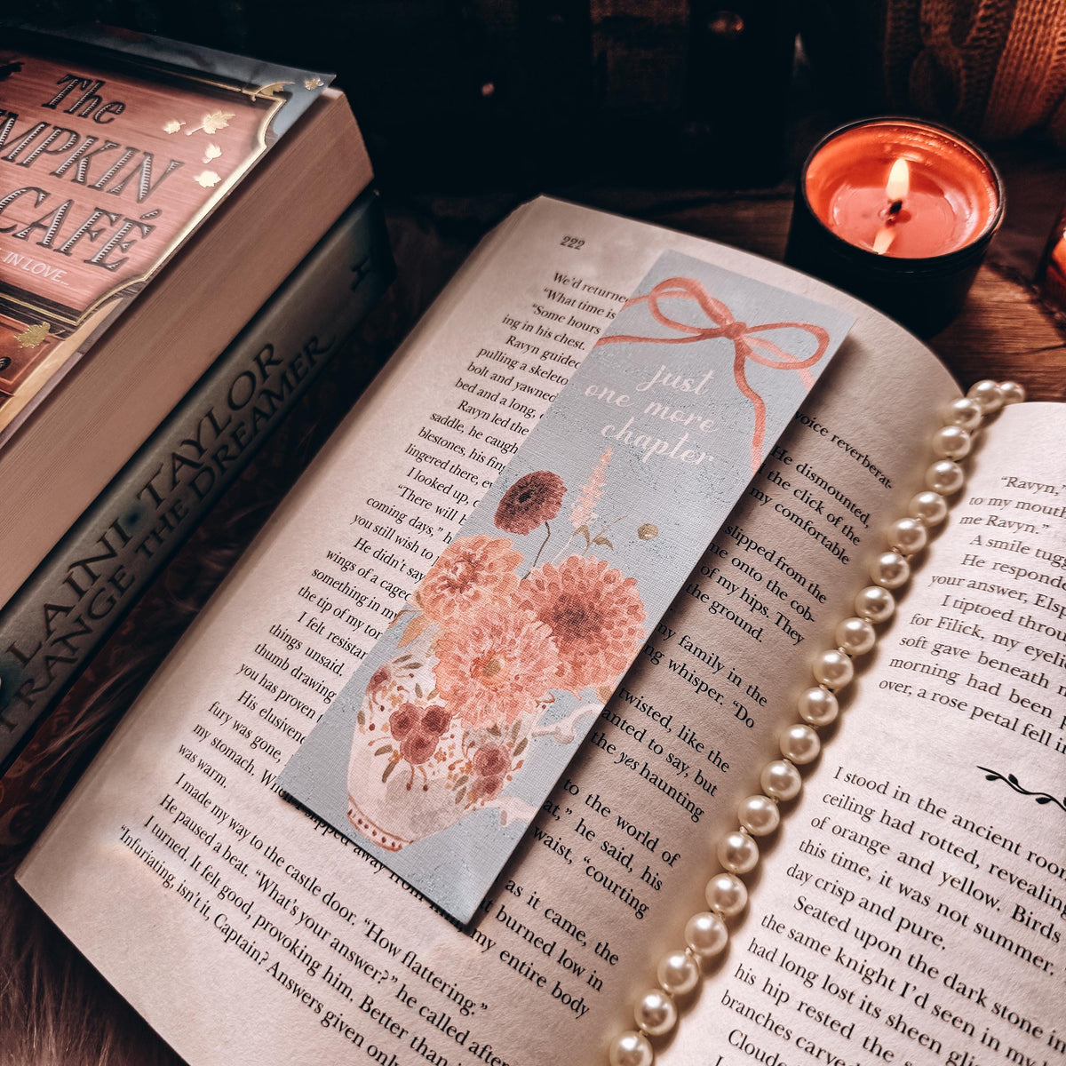 Just One More Chapter Bow Bookmark, Floral Autumn Girly Best Friend Gift, Soft Fall Watercolor