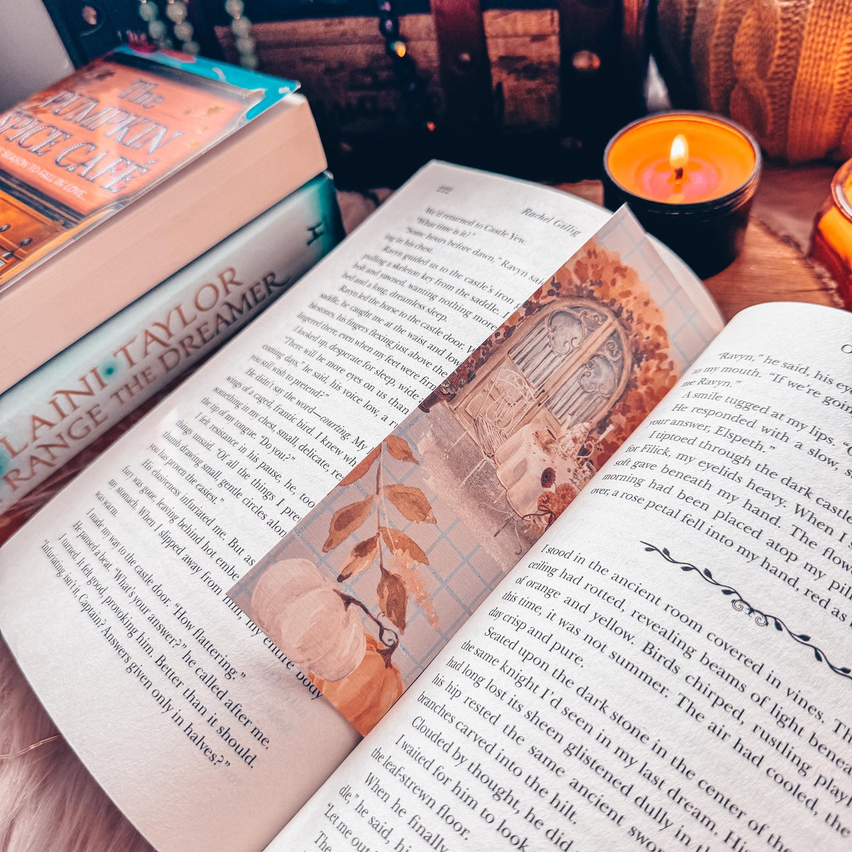 Pumpkin Teatime Fall Bookmark, Soft Girl Vanilla Autumn Watercolor, Thinking of You Gift
