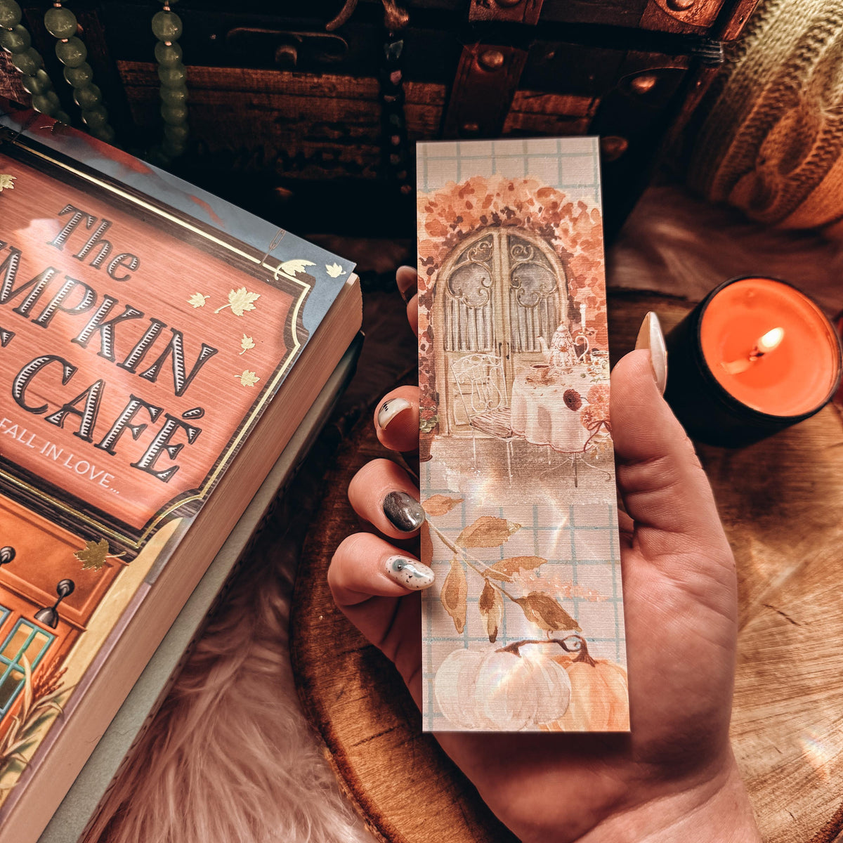 Pumpkin Teatime Fall Bookmark, Soft Girl Vanilla Autumn Watercolor, Thinking of You Gift