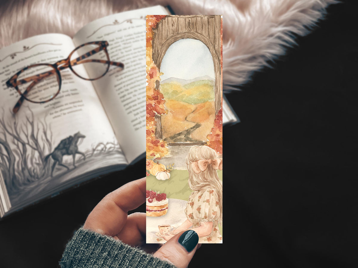 Fall Girl Cozy Bookmark, Autumn Leaves Watercolor Bookish Gift, Pumpkin Spice Reader Gift