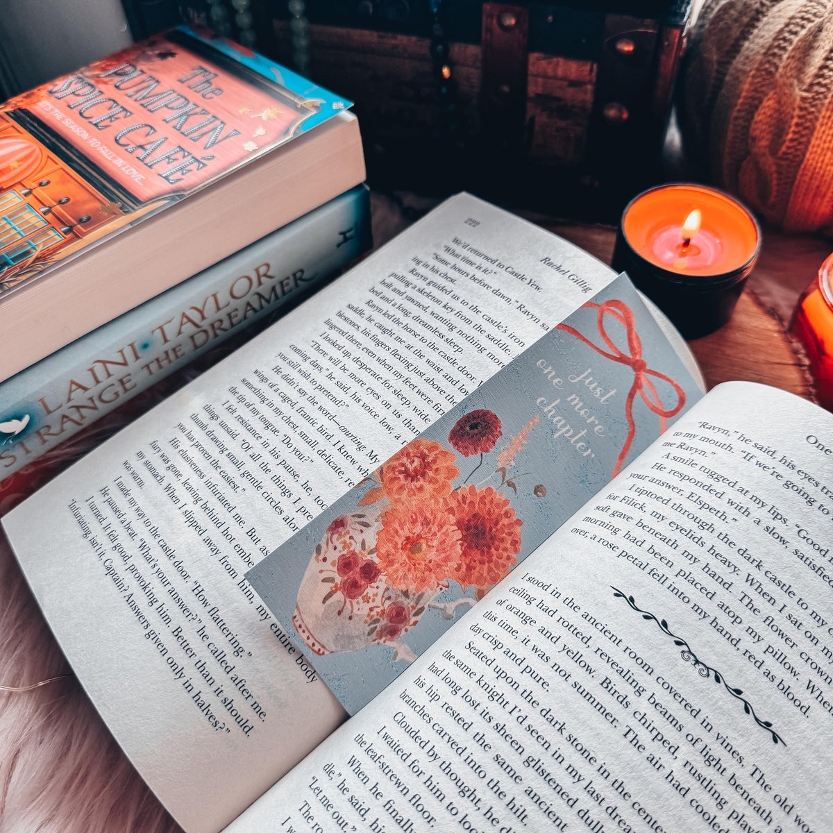 Printable Soft Fall Floral Watercolor Bookmarks, Digital File Print at Home Autumn Floral Leaves and Pumpkins with Bow and Book Stack