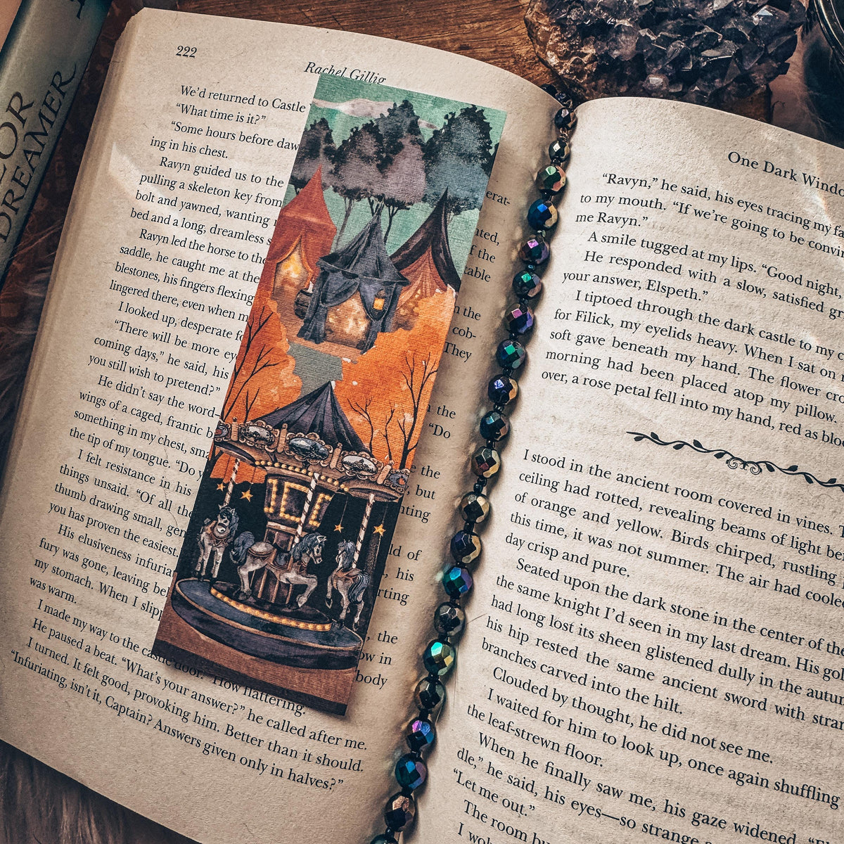 Spooky Carnival Halloween Bookmark, Creepy Carousel Horse Fall Watercolor Gift for Readers, Scary Circus Handmade Bookmark Set