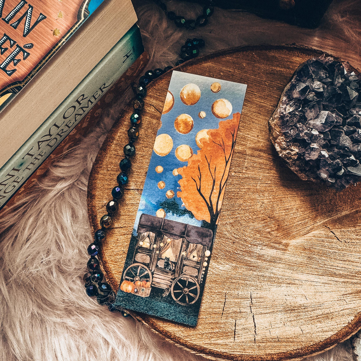Creepy Festival Halloween Bookmark, Spooky Cat Fall Watercolor Gift for Readers, Scary Circus Handmade Bookmark Set