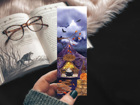 Creepy Potions Halloween Bookmark, Spooky Circus Fall Watercolor Gift for Readers, Scary Carnival Handmade Bookmark Set
