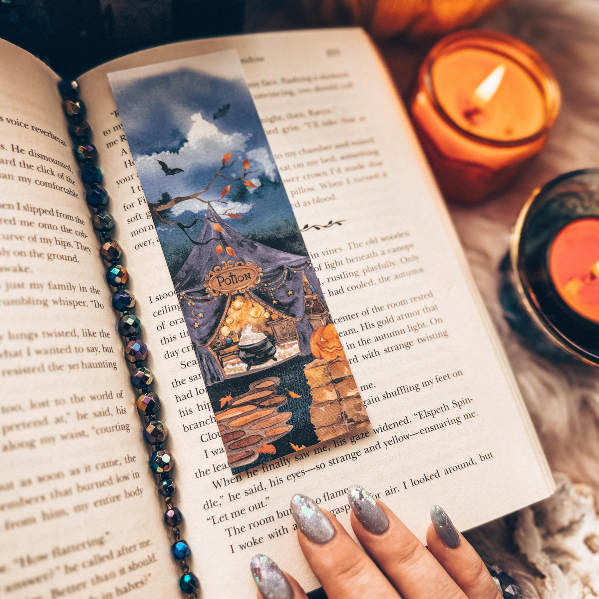 Creepy Potions Halloween Bookmark, Spooky Circus Fall Watercolor Gift for Readers, Scary Carnival Handmade Bookmark Set