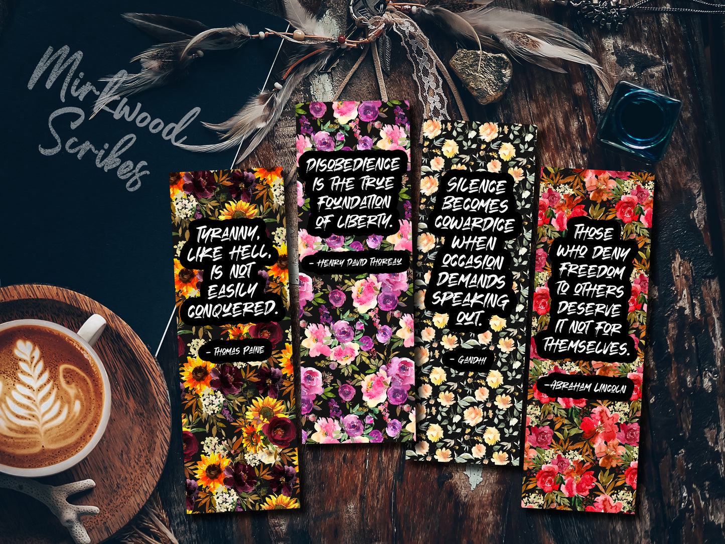 Gandhi Quote Floral Bookmark — Inspirational Gift for Book Lovers & Courageous Women