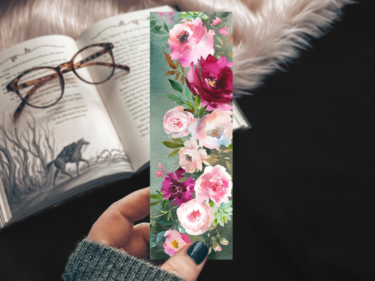 Pink Blooms Bookmark, Floral Mauve Gift for Reader Girly Bookmarks