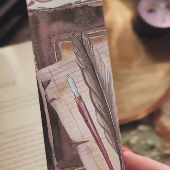 Dark Academia Bookmark, Quill Pen and Journal Watercolor Book Lover Gift, Writer Gift Reading Accessory