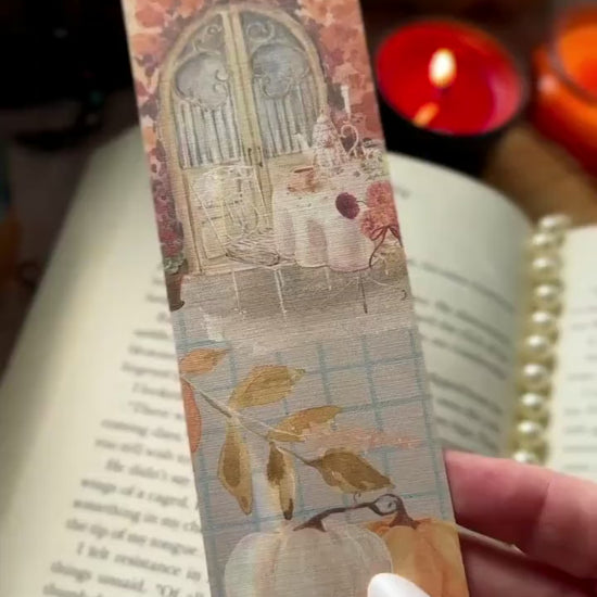 Pumpkin Teatime Fall Bookmark, Soft Girl Vanilla Autumn Watercolor, Thinking of You Gift