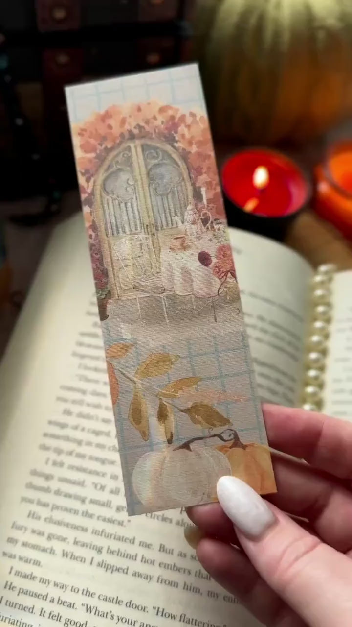 Pumpkin Teatime Fall Bookmark, Soft Girl Vanilla Autumn Watercolor, Thinking of You Gift