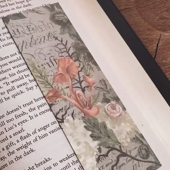 Watercolor Mushroom Bookmark, Handmade Dark Cottagecore  Botanical Gift for Reader, Gothic Witchy Herbalist Gift