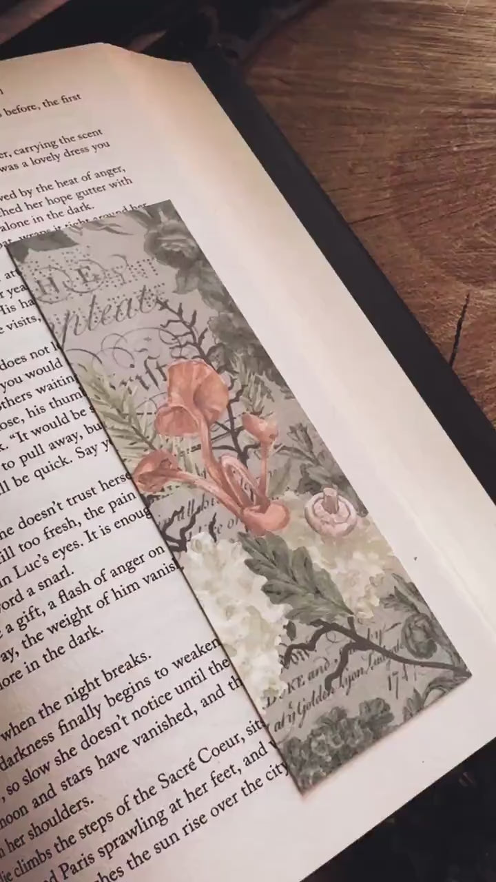Watercolor Mushroom Bookmark, Handmade Dark Cottagecore  Botanical Gift for Reader, Gothic Witchy Herbalist Gift