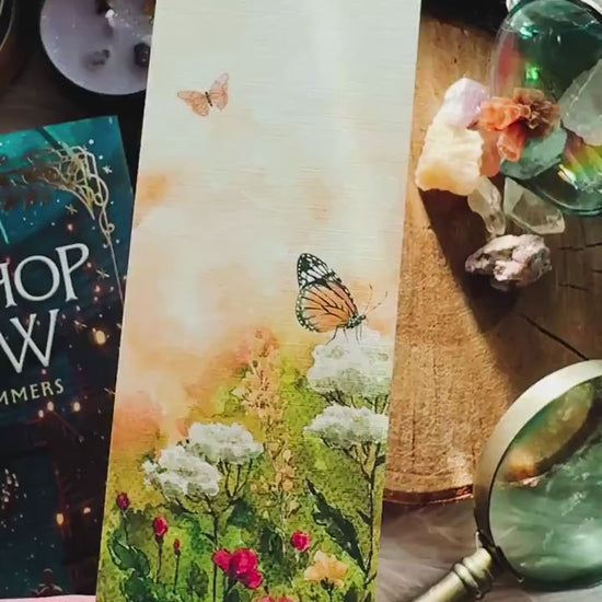 Watercolor Butterfly Meadow Bookmark, Monarch Art Illustration Handmade Spring Bookmarks