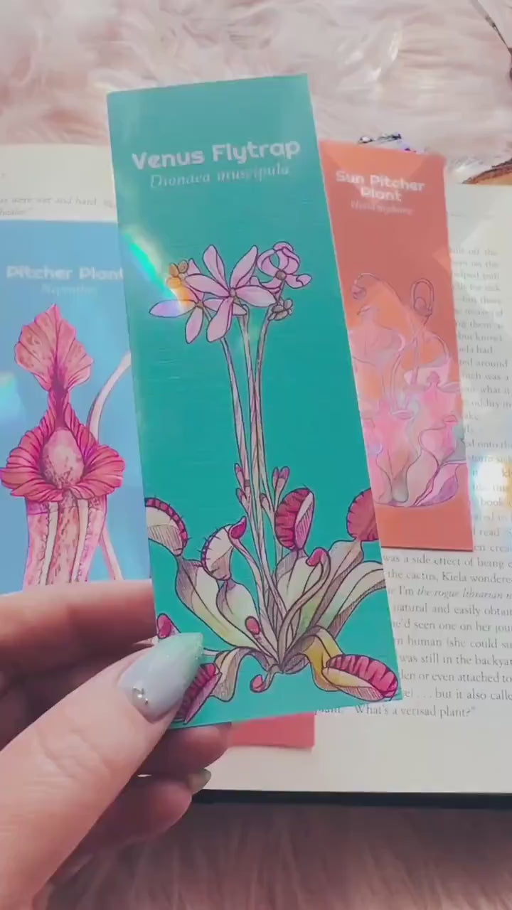 Venus Flytrap Handmade Bookmark, Carnivorous Plant Watercolor Gift for Reader, Exotic Plant Parent Set of Bookmarks