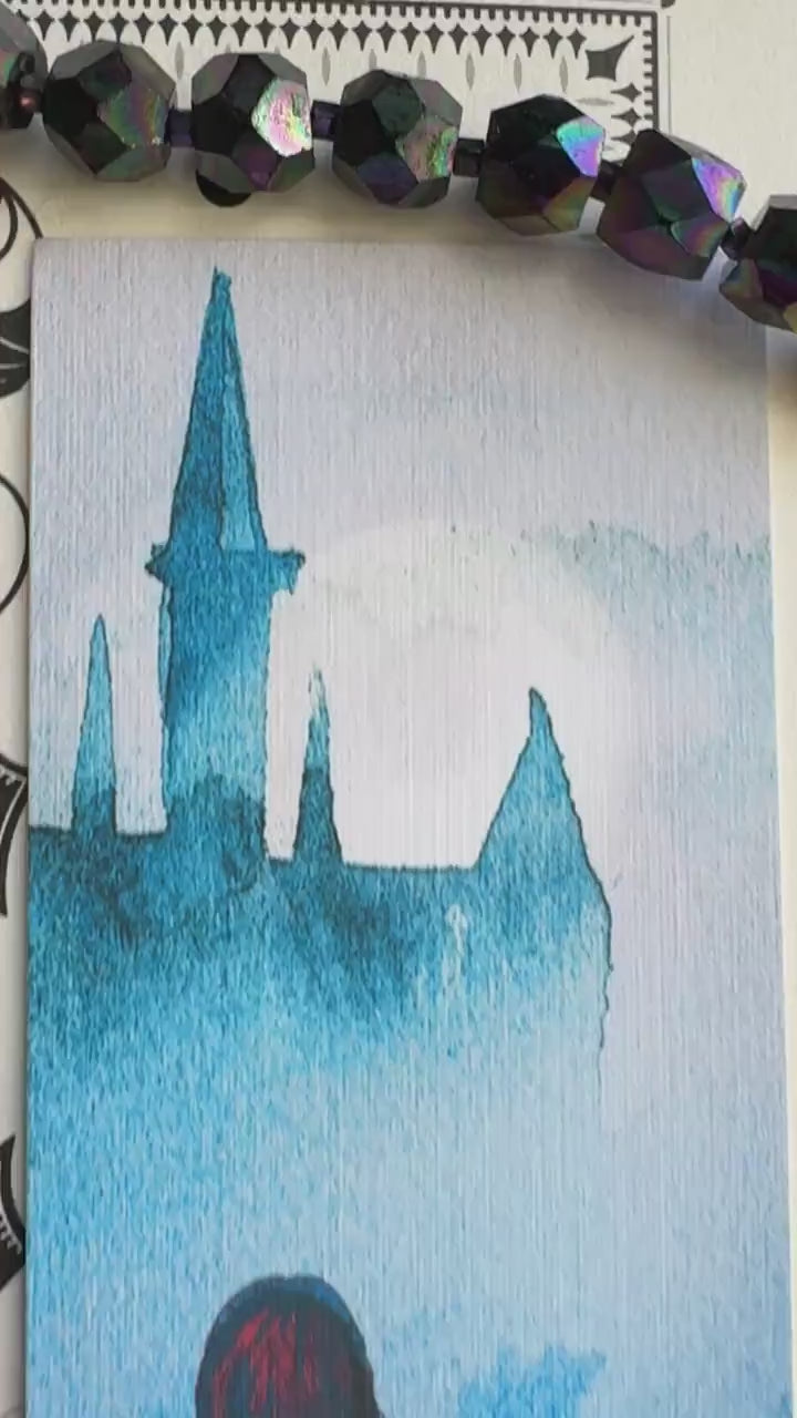 Gothic Castle Bookmark, Handmade Vampire Romance Female Main Character Book Lover Gift, Dracula Themed Print