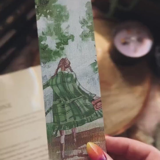 Back to School Handmade Bookmark, School Girl Watercolor Gift, Green Uniform Academia Gift for Book Lover