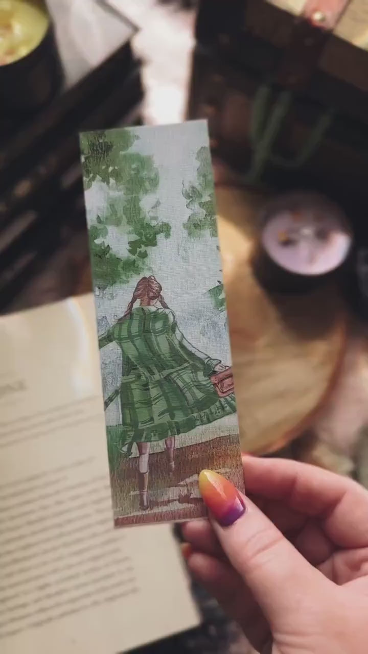 Back to School Handmade Bookmark, School Girl Watercolor Gift, Green Uniform Academia Gift for Book Lover