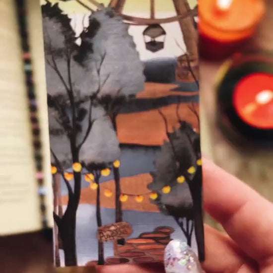 Creepy Carnival Halloween Bookmark, Spooky Circus Fall Watercolor Gift for Readers, Ferris Wheel Handmade Bookmark Set