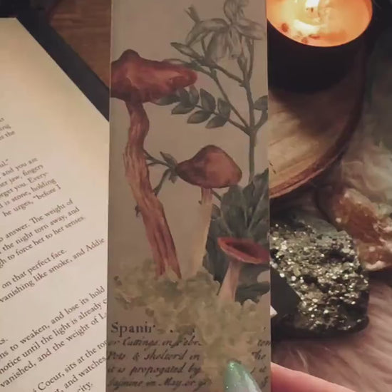 Watercolor Mushroomcore Bookmark, Handmade Dark Cottagecore  Botanical Mushroom Gift for Reader, Gothic Witchy Herbalist Gift