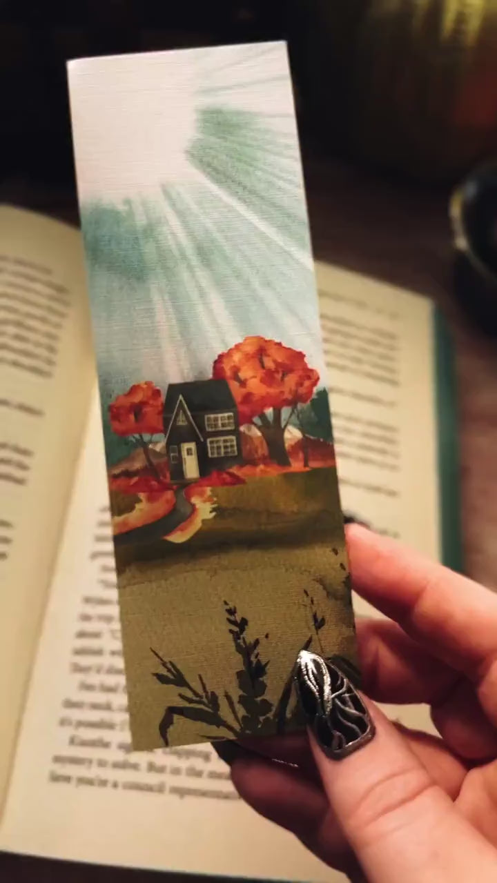 Fall Landscape Bookmark, Handmade Cottagecore Cozy Reader Gift