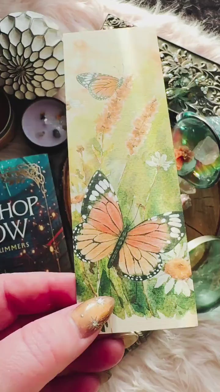 Floral Meadow Monarch Butterfly Handmade Bookmark, Cottagecore Spring Bookmark