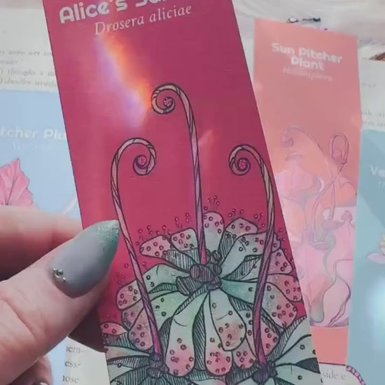 Carnivorous Plant Handmade Bookmark, Alice's Sundew Watercolor Gift for Reader, Exotic Plant Parent Set of Bookmarks