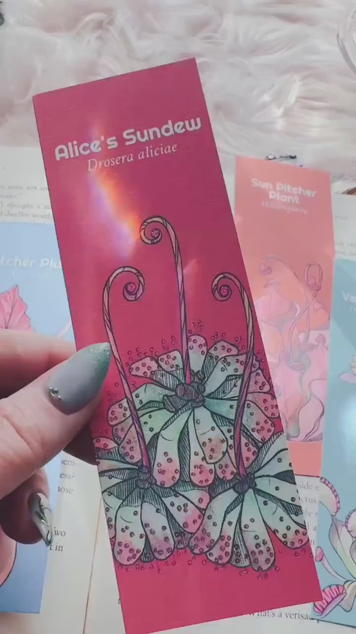 Carnivorous Plant Handmade Bookmark, Alice's Sundew Watercolor Gift for Reader, Exotic Plant Parent Set of Bookmarks