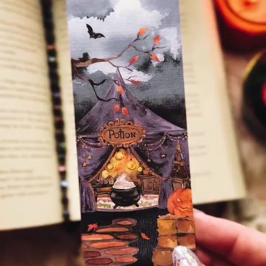 Creepy Potions Halloween Bookmark, Spooky Circus Fall Watercolor Gift for Readers, Scary Carnival Handmade Bookmark Set